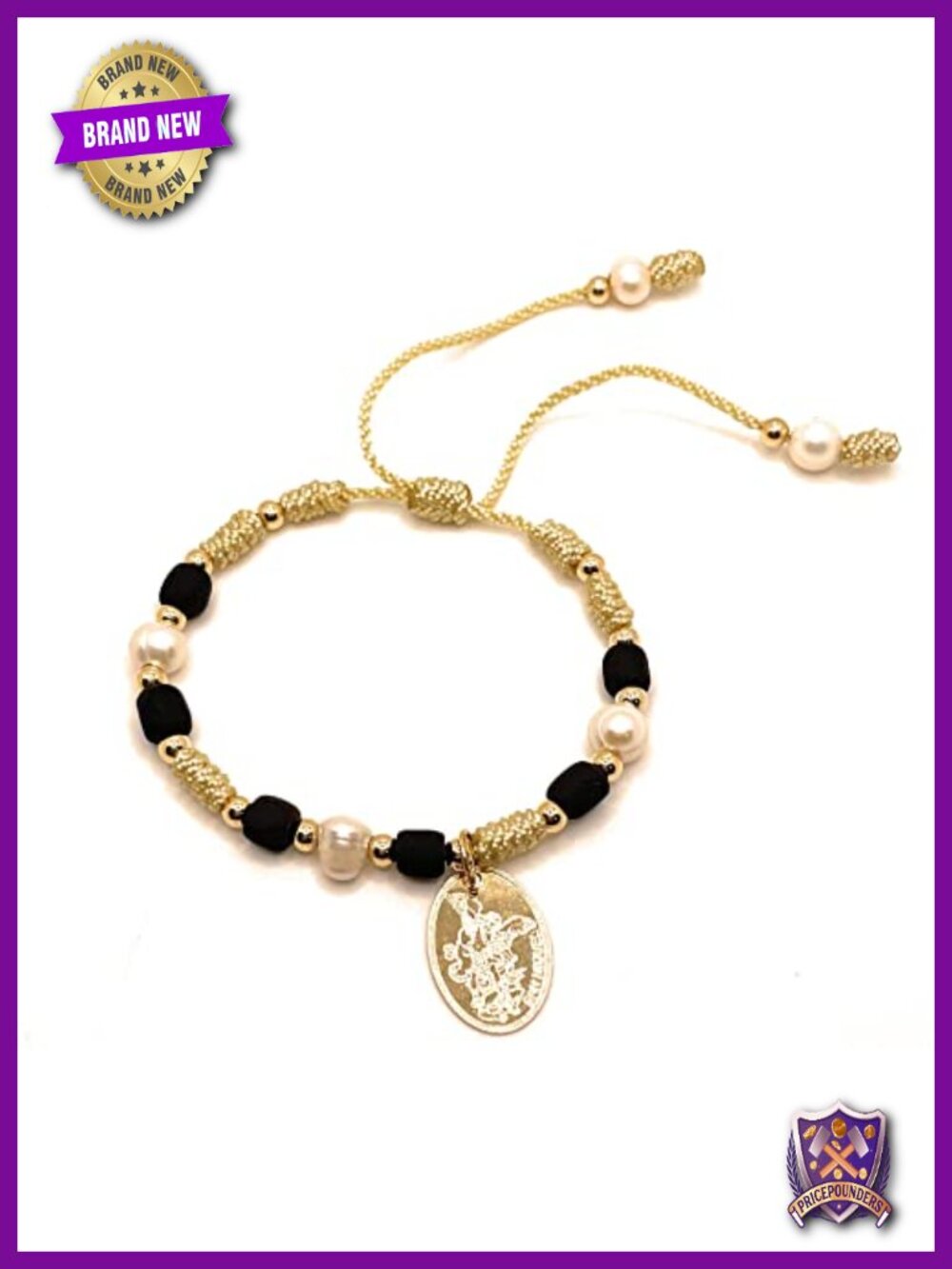 Archangel Michael Adjustable Stretch Bracelet Gold Plated Catholic Jewelry